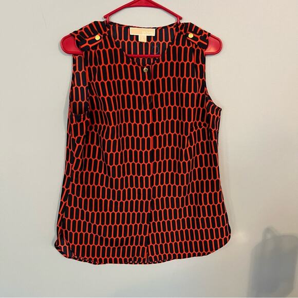 Michael Michael Kors Sleeveless Top w/ Hidden Buttons Size 6 Red Dark Blue - Picture 1 of 10